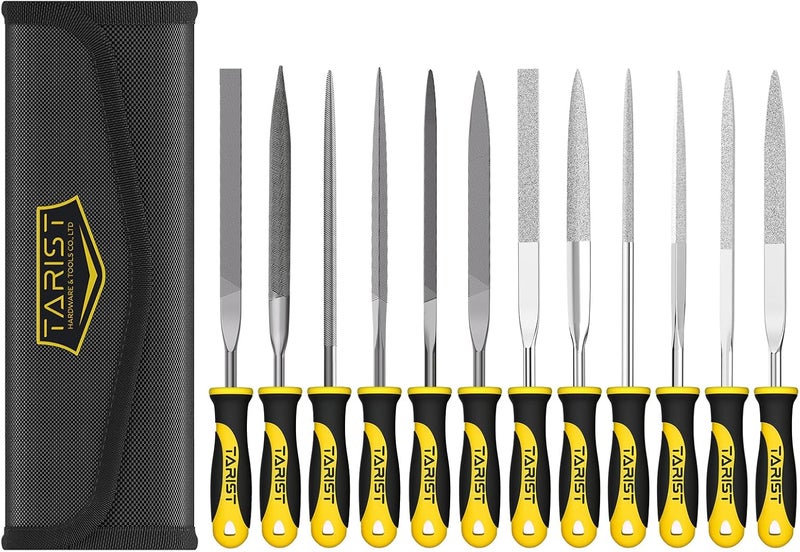TARIST 12PCS Needle File Set with Tool Bag, Small File Set Includes 6pcs Jewlers Files & 6 Steel Files for Metal, Jewlers, Wood, Leather and Plastic - Image 1